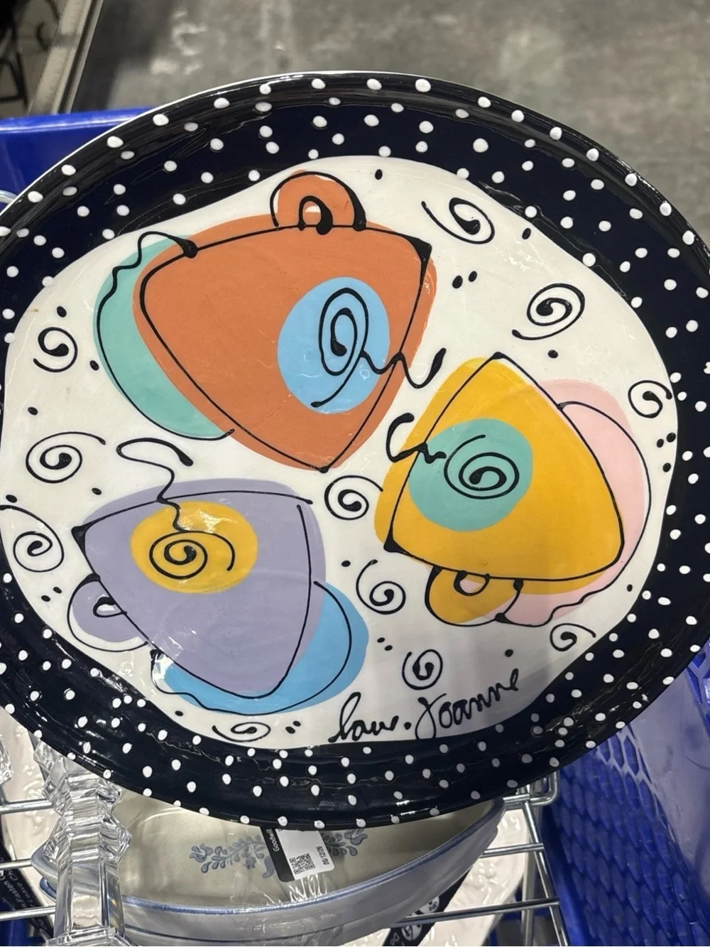 VTG Joanne DeLomba Pop Art, Hand-Painted Multicolor Ceramic Serving Plate.